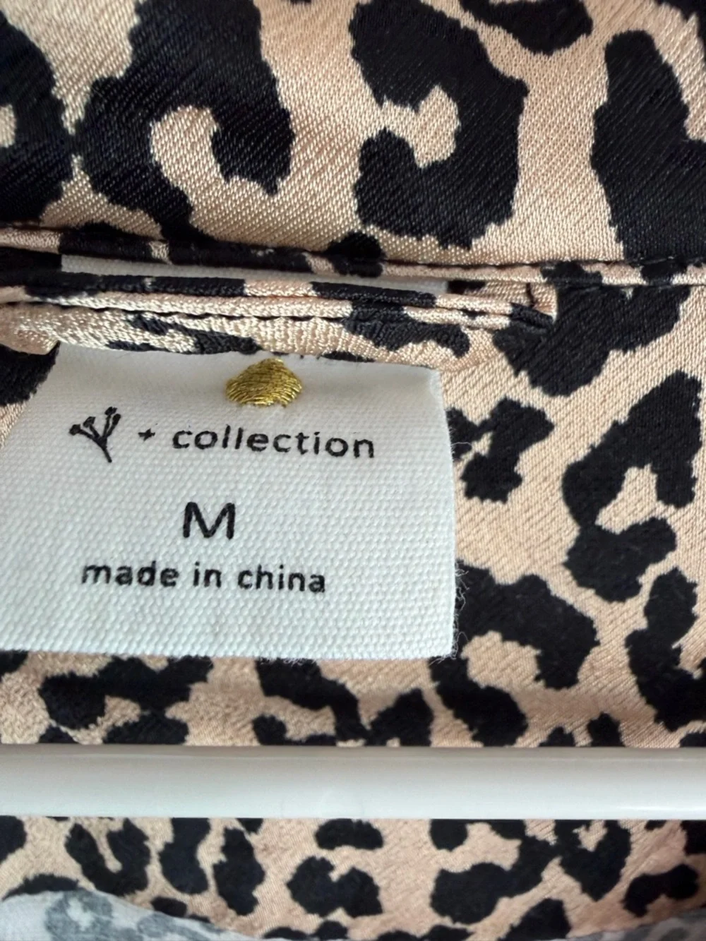 By Together Collection Leopard Print Pajama Set Tan Black Satin Long Sleeve M